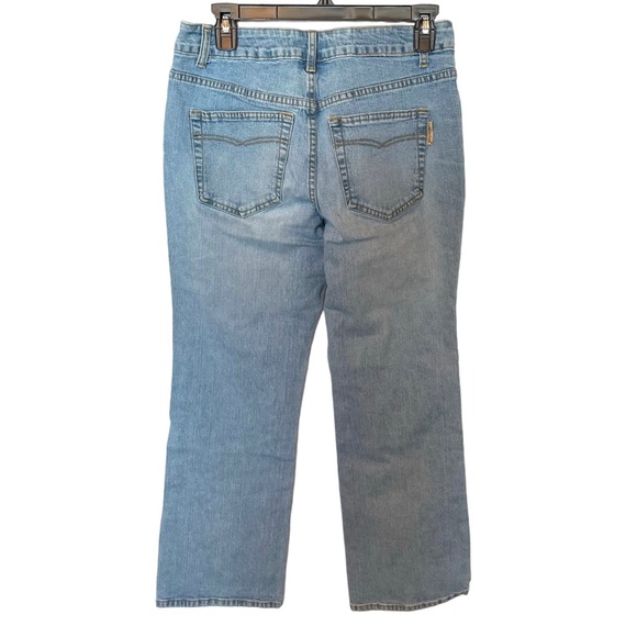 Vintage 70s Bootcut Embroidered Jeans Daisy Light Wash Flare Retro Denim Size 6 - Picture 8 of 9